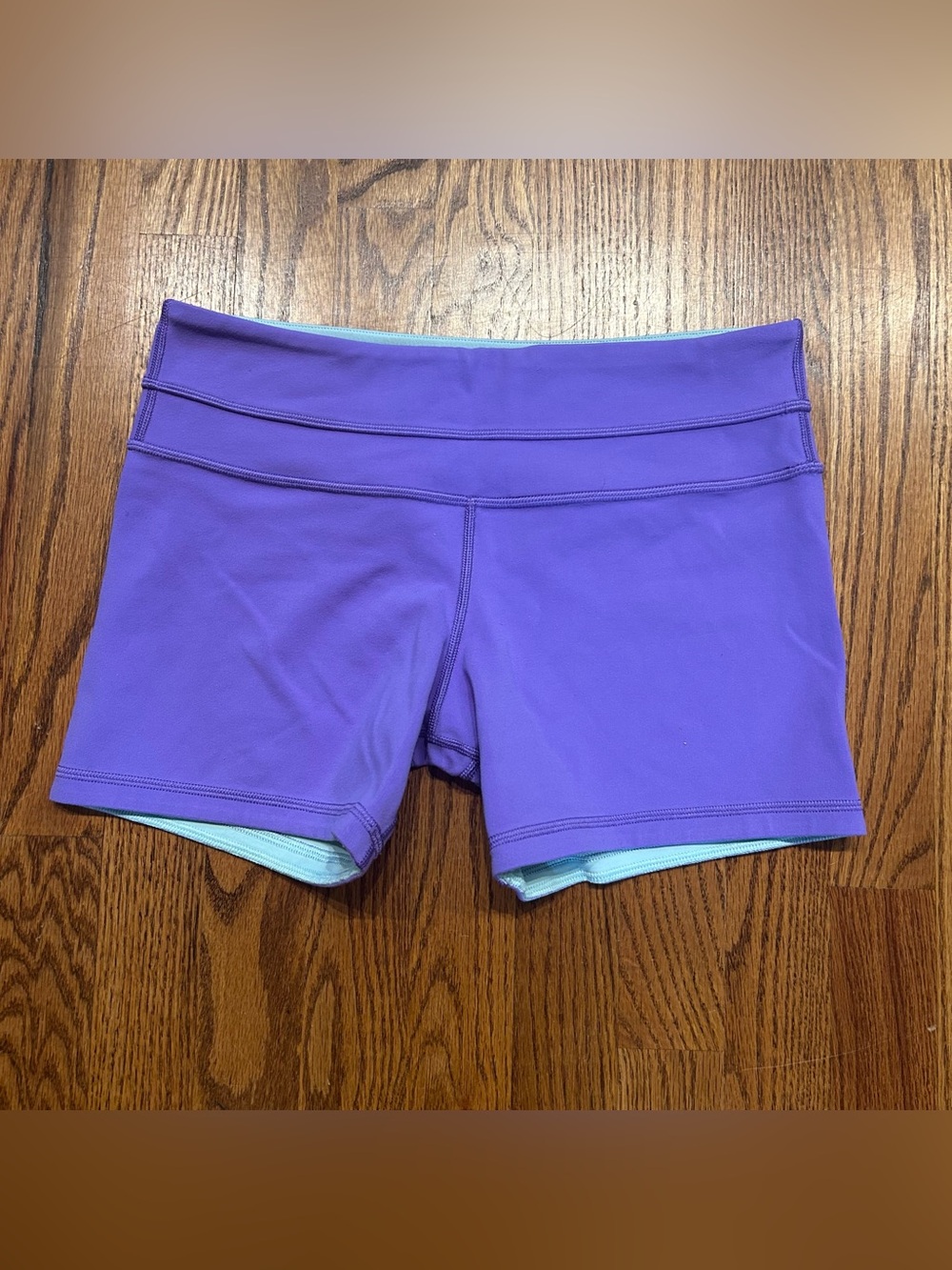 Lululemon Reversible Shorts Size 8 Purple & Mint Active Running Gym Workout Yoga